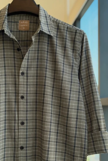 Muted Grey With Black & White Checks Shirt