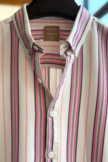 Off-White With Blush Pink & Charcoal Stripes Shirt