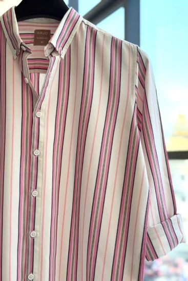 Off-White With Blush Pink & Charcoal Stripes Shirt