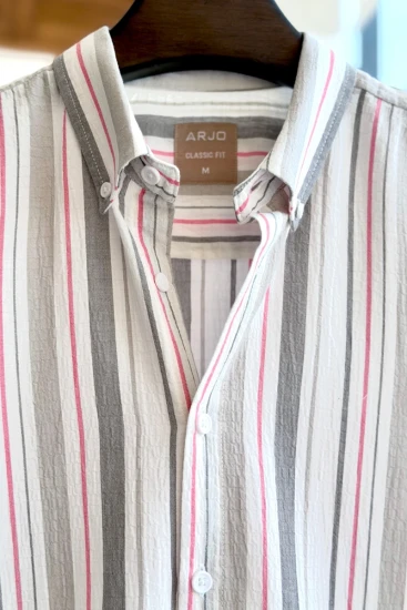 White With Dark Grey And Red Vertical Stripes Shirt