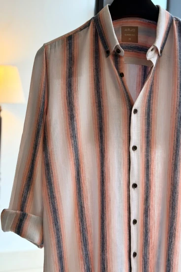 Cream Base With Dusty Peach And Denim-Blue Stripes)