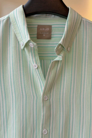 Mint Green with White & Pastel Lemon Striped Shirt