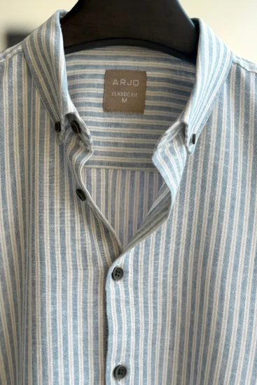 Light Sky Blue with Beige & White Stripes Shirt