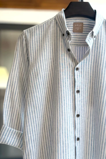 Light Sky Blue with Beige & White Stripes Shirt