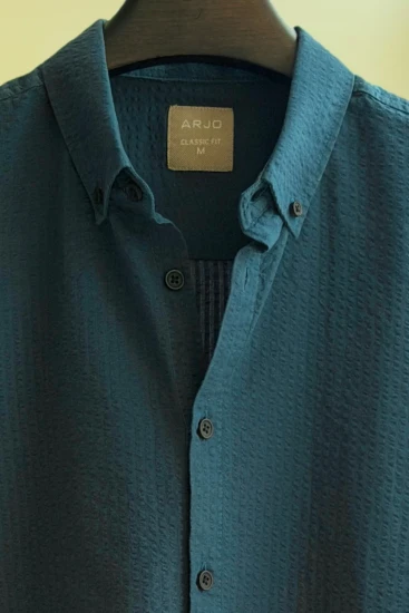 Deep Ocean Blue Seersucker Shirt