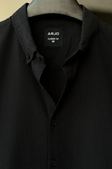 Black Stripe Seersucker Shirt