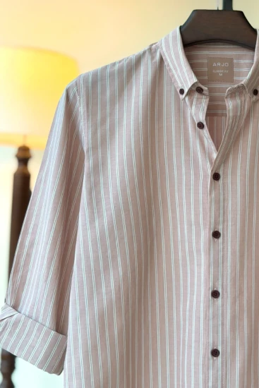 Light Brownish With White And Gray Stripes Shirt