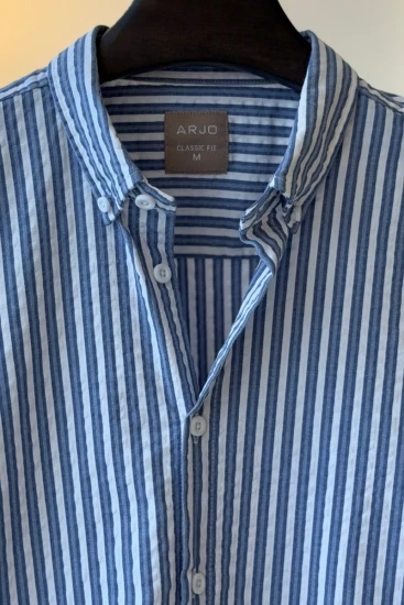 Blue And White Vertical Stripe Seersucker Shirt