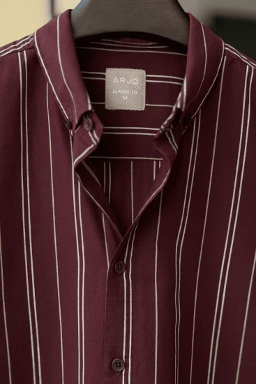 Deep Maroon With Thin White Vertical Stripes Shirt