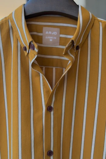 Mustard Brown With Light Gray Vertical Stripes Shirt