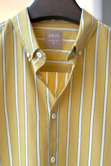 Mustard Yellow With Light Gray Vertical Stripes Shirt
