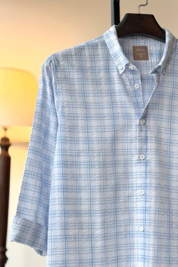 White And Sky Blue Checked Shirt