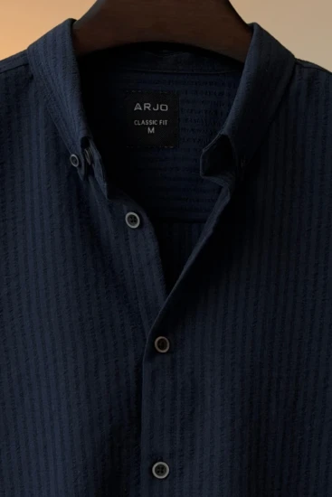 Navy Blue Textured Stripe Shirt