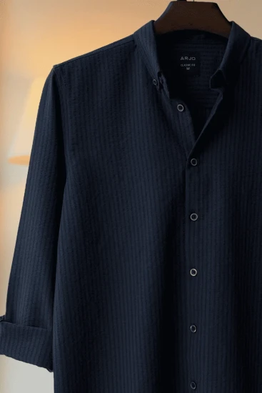 Navy Blue Textured Stripe Shirt