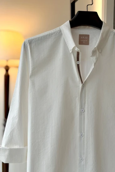 White Textured Stripe With Twill Tape Shirt