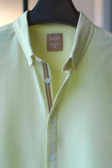 Pale Lime Yellow With Twill Tape Seersucker Shirt
