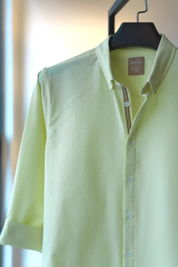Pale Lime Yellow With Twill Tape Seersucker Shirt