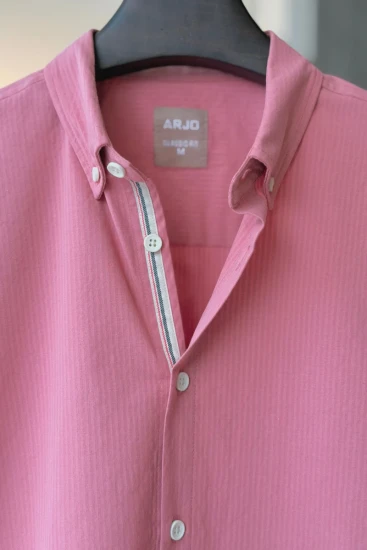Salmon Pink With Twill Tape Seersucker Shirt