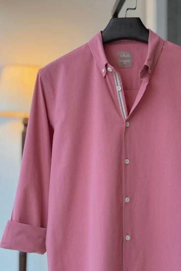 Salmon Pink With Twill Tape Seersucker Shirt