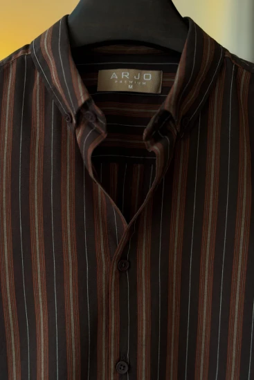 Black With Rust Brown And White Stripes Shirt