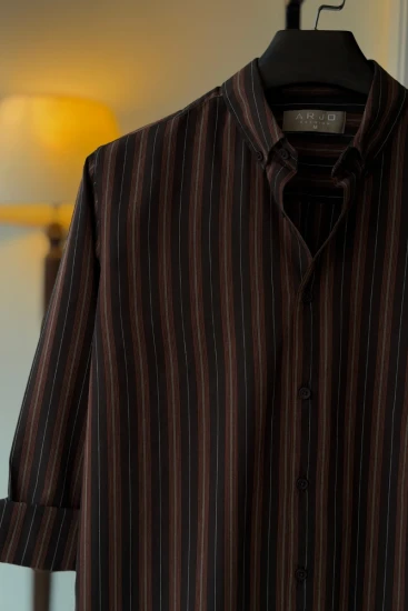 Black With Rust Brown And White Stripes Shirt