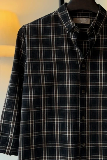 Black With Brown And Beige Windowpane Check Pattern Shirt