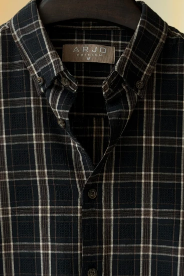 Black With Brown And Beige Windowpane Check Pattern Shirt
