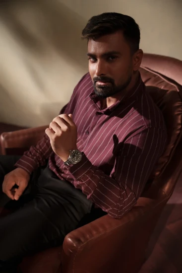 Dark Plum With White Pinstripes Shirt