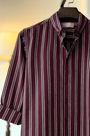 Royal Maroon With White And Black Stripes Shirt