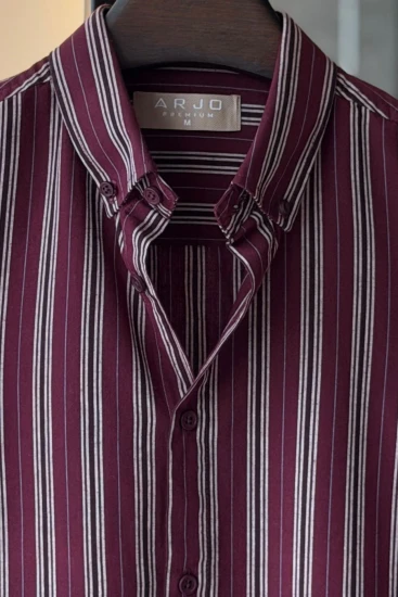 Royal Maroon With White And Black Stripes Shirt