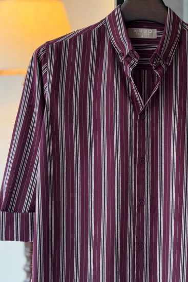 Royal Maroon With White And Black Stripes Shirt