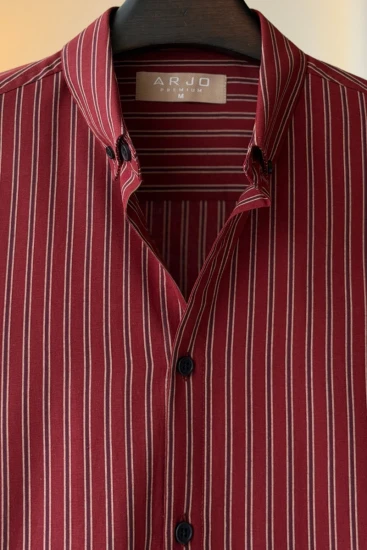 Burgundy With Blue And Off-White Stripes Shirt