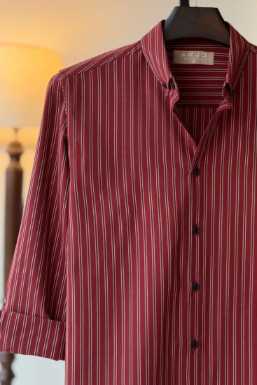 Burgundy With Blue And Off-White Stripes Shirt