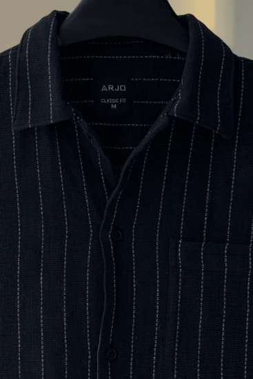 Navy Blue with White Pinstripe Half Sleeve Shirt