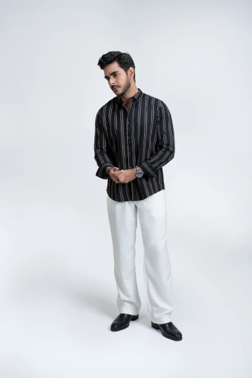 Black With White And Brown Stripes Shirt