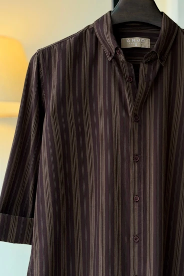 Charcoal Grey With Beige Stripes Shirt