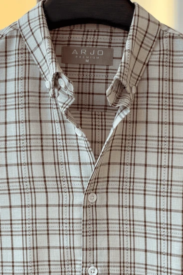Light Beige With Burgundy Check Shirt