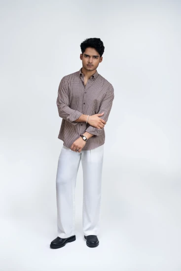 Coffee Brown & Light Beige Micro Check Shirt