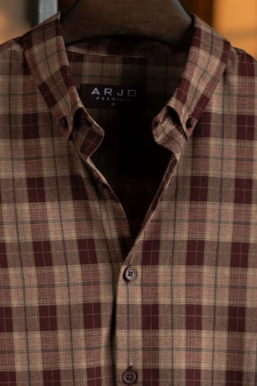 Light Olive-Deep Maroon & Black Plaid Premium Shirt