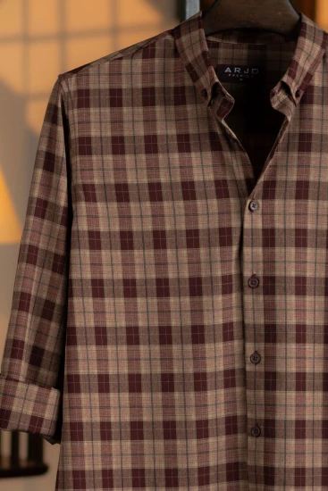 Light Olive-Deep Maroon & Black Plaid Premium Shirt