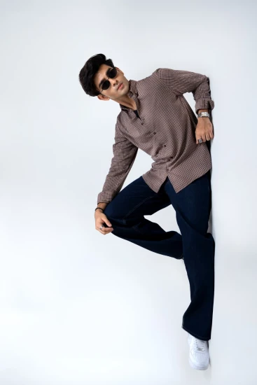 Golden Brown with Red-White & Black Micro Check Shirt