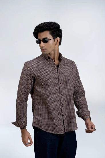 Golden Brown with Red-White & Black Micro Check Shirt
