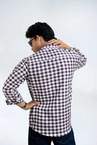 Chocolate & White Herringbone Check Shirt