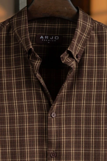Dark Chocolate with Light Brown & Black Check Premium Shirt