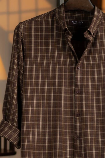 Dark Chocolate with Light Brown & Black Check Premium Shirt