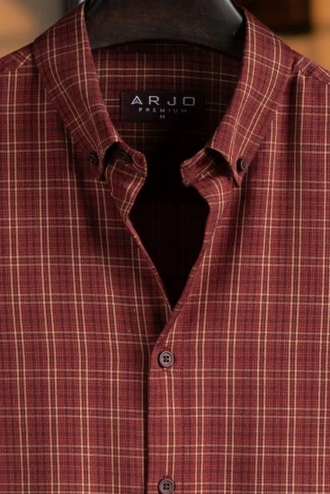 Deep Red with Light Brown & Black Check Premium Shirt