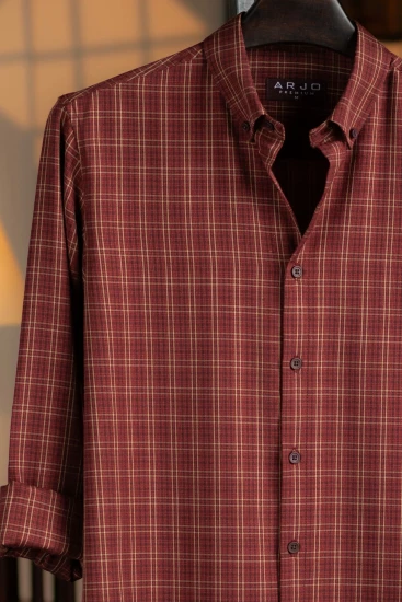 Deep Red with Light Brown & Black Check Premium Shirt