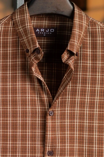 Light Brown with White & Black Check Premium Shirt
