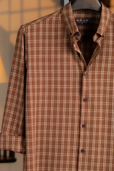 Light Brown with White & Black Check Premium Shirt
