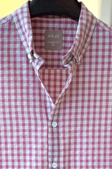 Sky Magenta with White Check Seersucker Shirt
